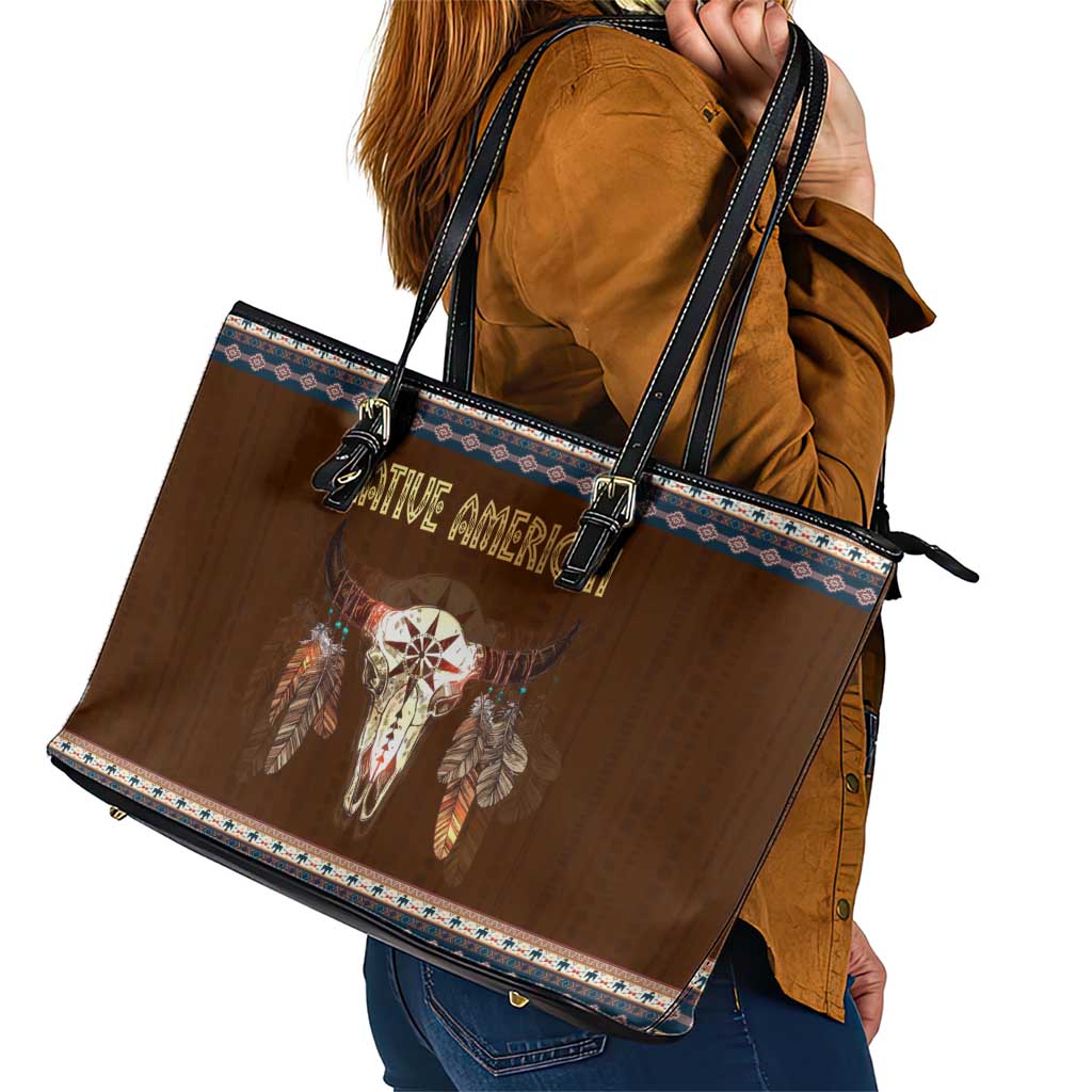 Native Skull Christmas Design Leather Tote Bag Xmas Holiday Patterns - Wonder Print Shop