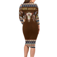Native Skull Christmas Design Long Sleeve Bodycon Dress Xmas Holiday Patterns - Wonder Print Shop