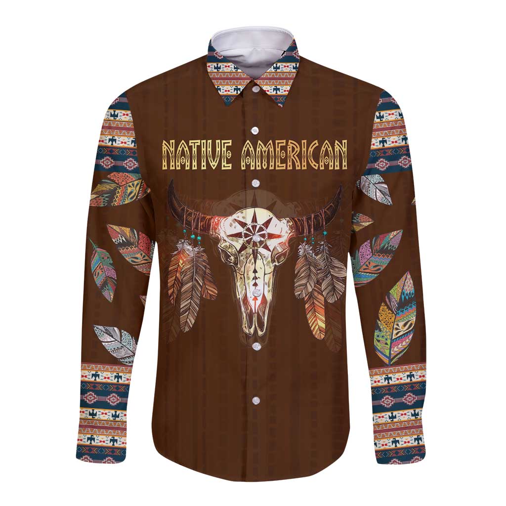 Native Skull Christmas Design Long Sleeve Button Shirt Xmas Holiday Patterns - Wonder Print Shop