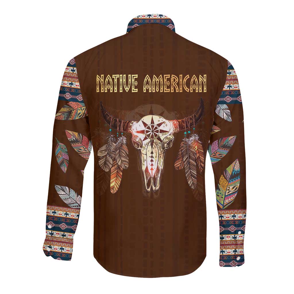 Native Skull Christmas Design Long Sleeve Button Shirt Xmas Holiday Patterns - Wonder Print Shop