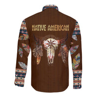 Native Skull Christmas Design Long Sleeve Button Shirt Xmas Holiday Patterns - Wonder Print Shop