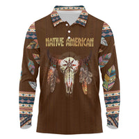 Native Skull Christmas Design Long Sleeve Polo Shirt Xmas Holiday Patterns - Wonder Print Shop