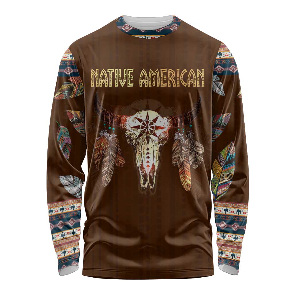 Native Skull Christmas Design Long Sleeve Shirt Xmas Holiday Patterns - Wonder Print Shop