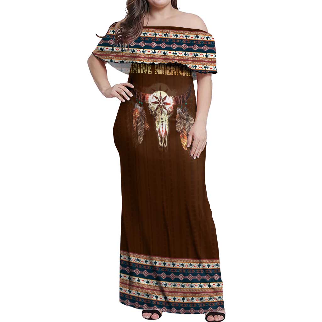 Native Skull Christmas Design Off Shoulder Maxi Dress Xmas Holiday Patterns - Wonder Print Shop