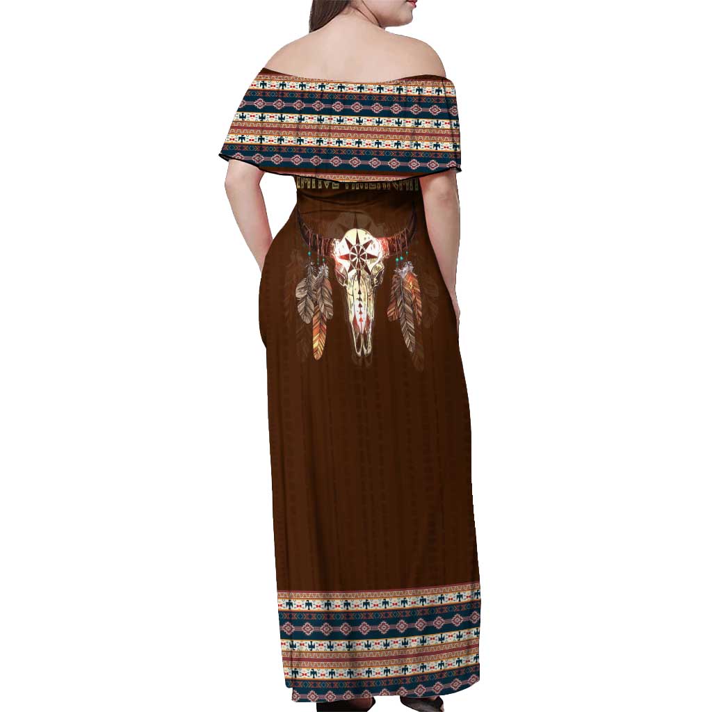 Native Skull Christmas Design Off Shoulder Maxi Dress Xmas Holiday Patterns - Wonder Print Shop