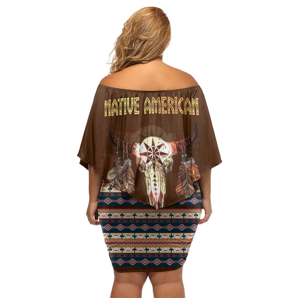 Native Skull Christmas Design Off Shoulder Short Dress Xmas Holiday Patterns - Wonder Print Shop