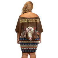 Native Skull Christmas Design Off Shoulder Short Dress Xmas Holiday Patterns - Wonder Print Shop