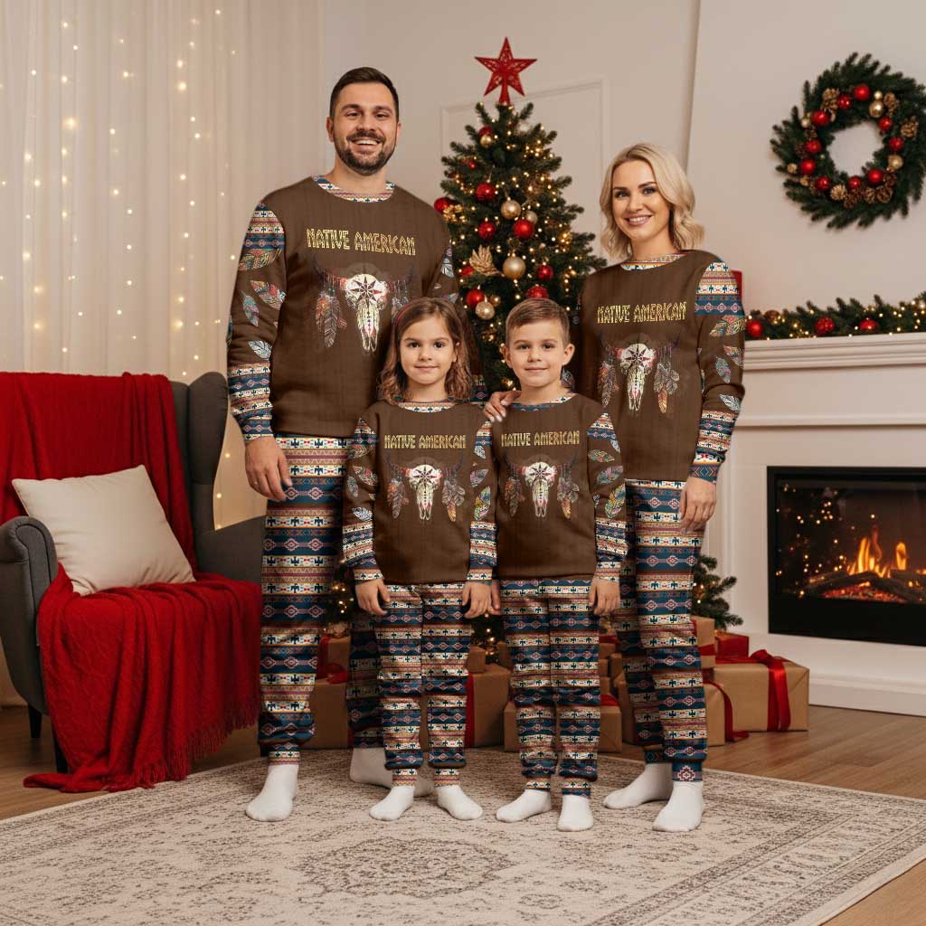 Native Skull Christmas Design Christmas Pajama Set Xmas Holiday Patterns - Wonder Print Shop