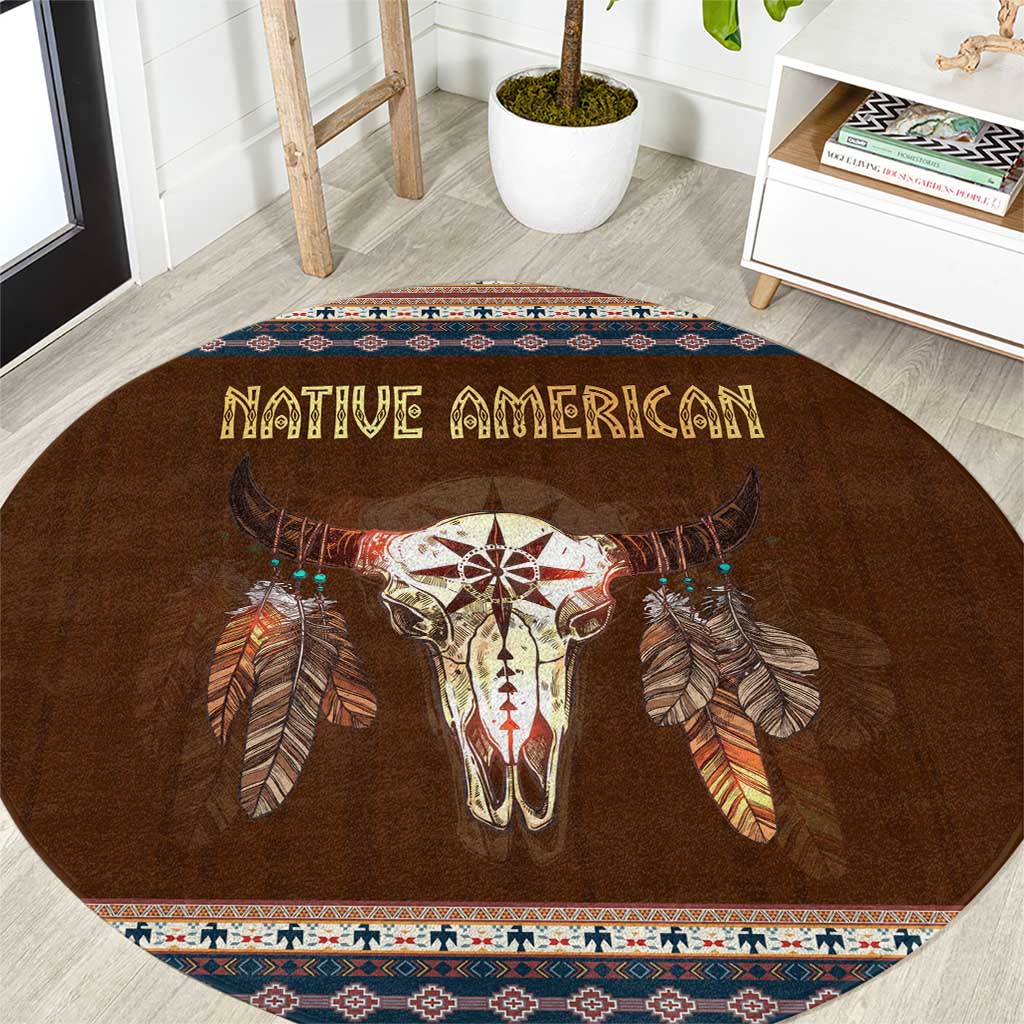 Native Skull Christmas Design Round Carpet Xmas Holiday Patterns - Wonder Print Shop