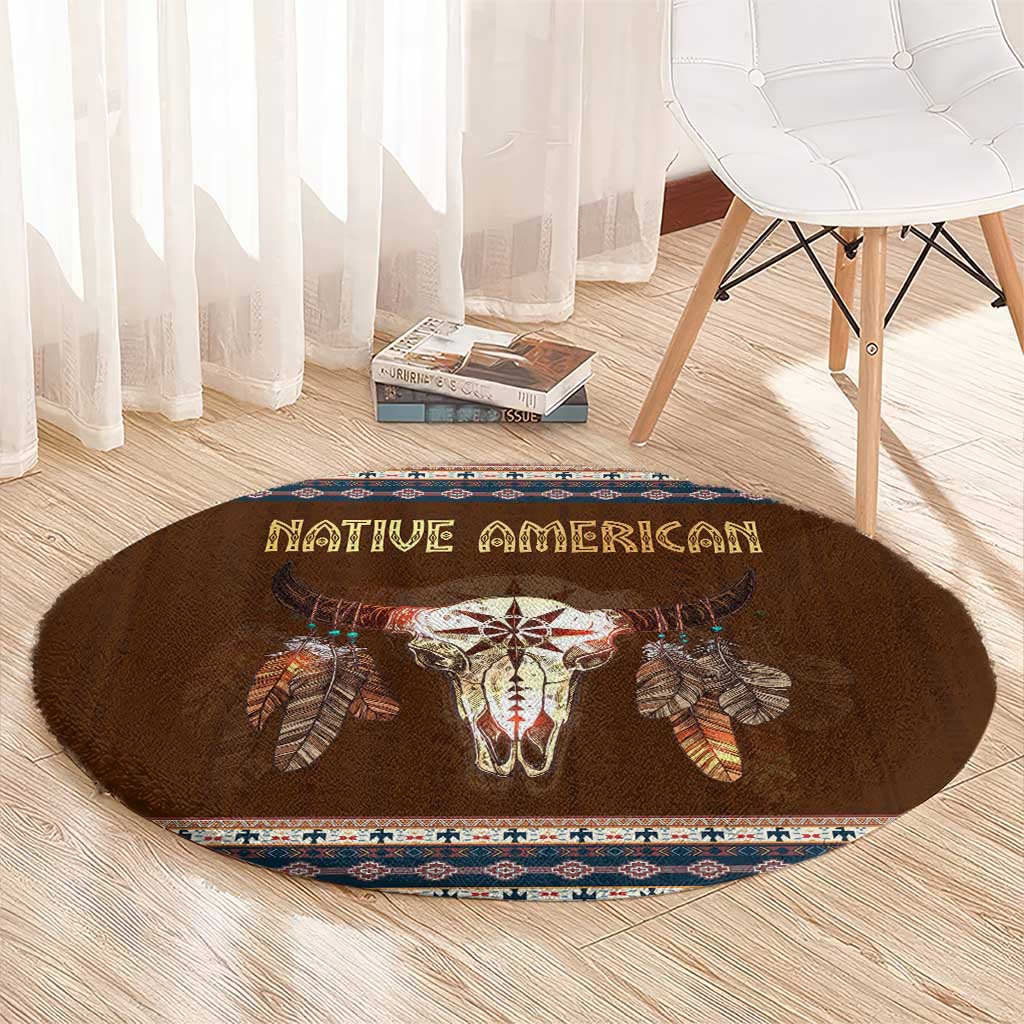 Native Skull Christmas Design Round Carpet Xmas Holiday Patterns - Wonder Print Shop