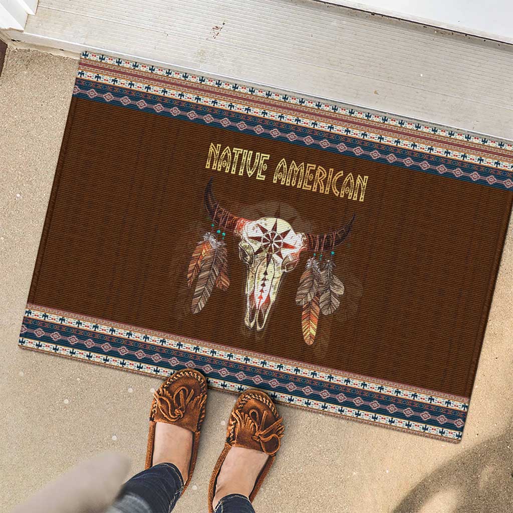 Native Skull Christmas Design Rubber Doormat Xmas Holiday Patterns - Wonder Print Shop