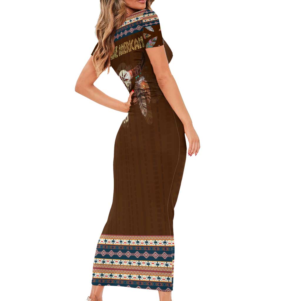 Native Skull Christmas Design Short Sleeve Bodycon Dress Xmas Holiday Patterns - Wonder Print Shop