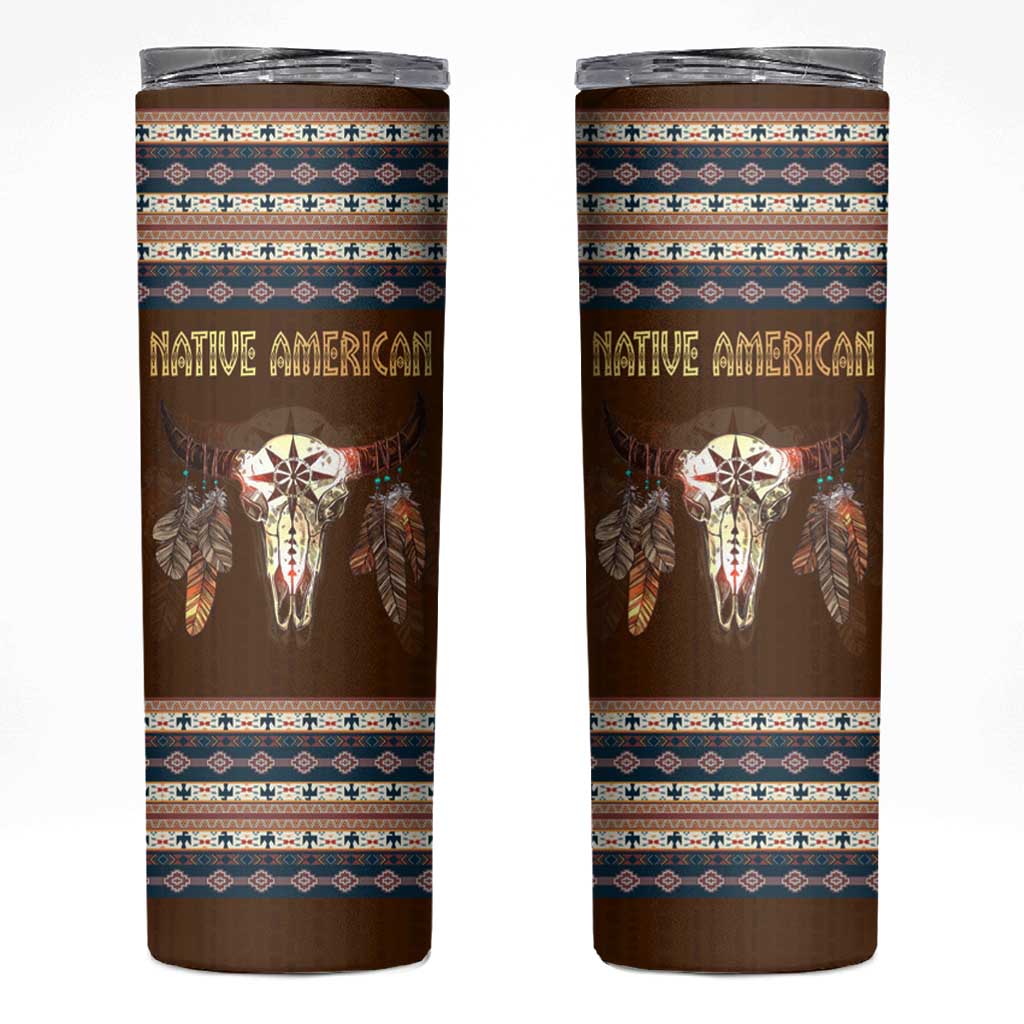 Native Skull Christmas Design Skinny Tumbler Xmas Holiday Patterns - Wonder Print Shop