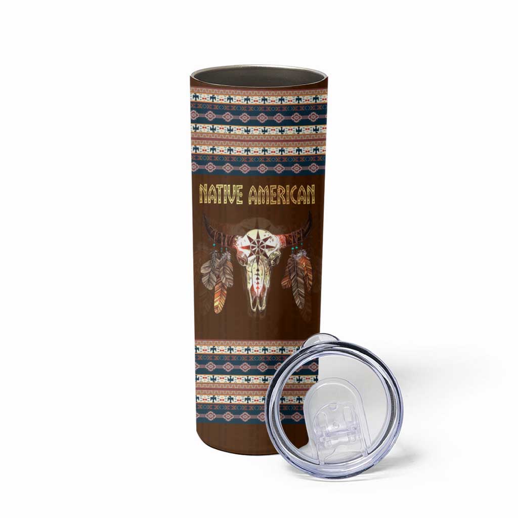 Native Skull Christmas Design Skinny Tumbler Xmas Holiday Patterns - Wonder Print Shop