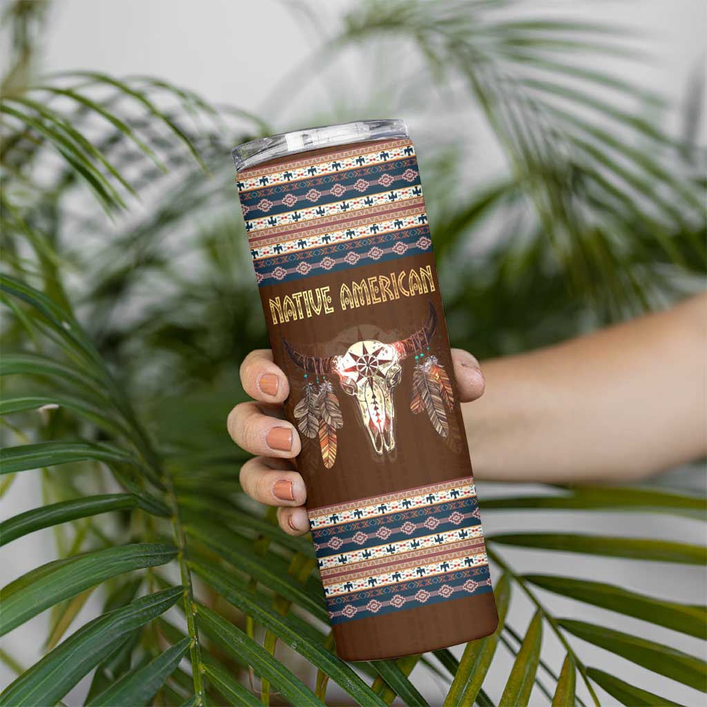 Native Skull Christmas Design Skinny Tumbler Xmas Holiday Patterns - Wonder Print Shop