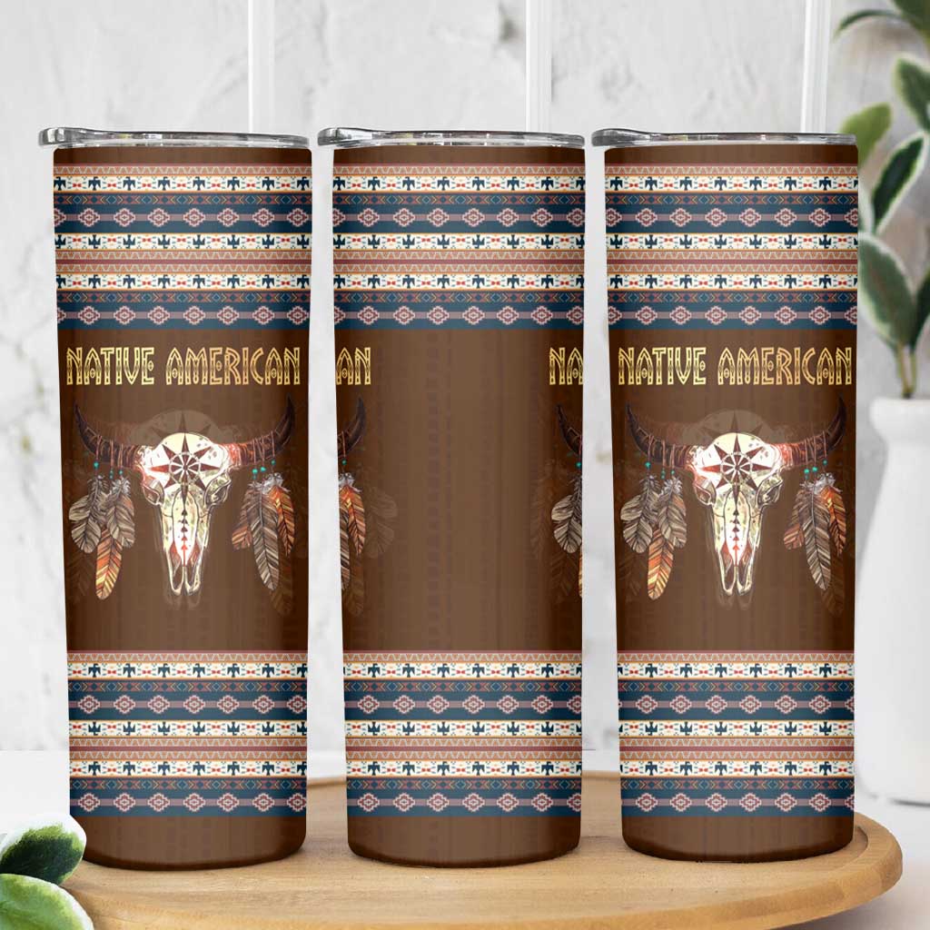 Native Skull Christmas Design Skinny Tumbler Xmas Holiday Patterns - Wonder Print Shop