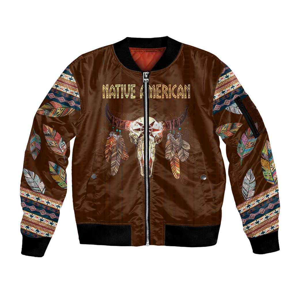 Native Skull Christmas Design Sleeve Zip Bomber Jacket Xmas Holiday Patterns - Wonder Print Shop