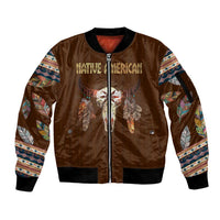 Native Skull Christmas Design Sleeve Zip Bomber Jacket Xmas Holiday Patterns - Wonder Print Shop