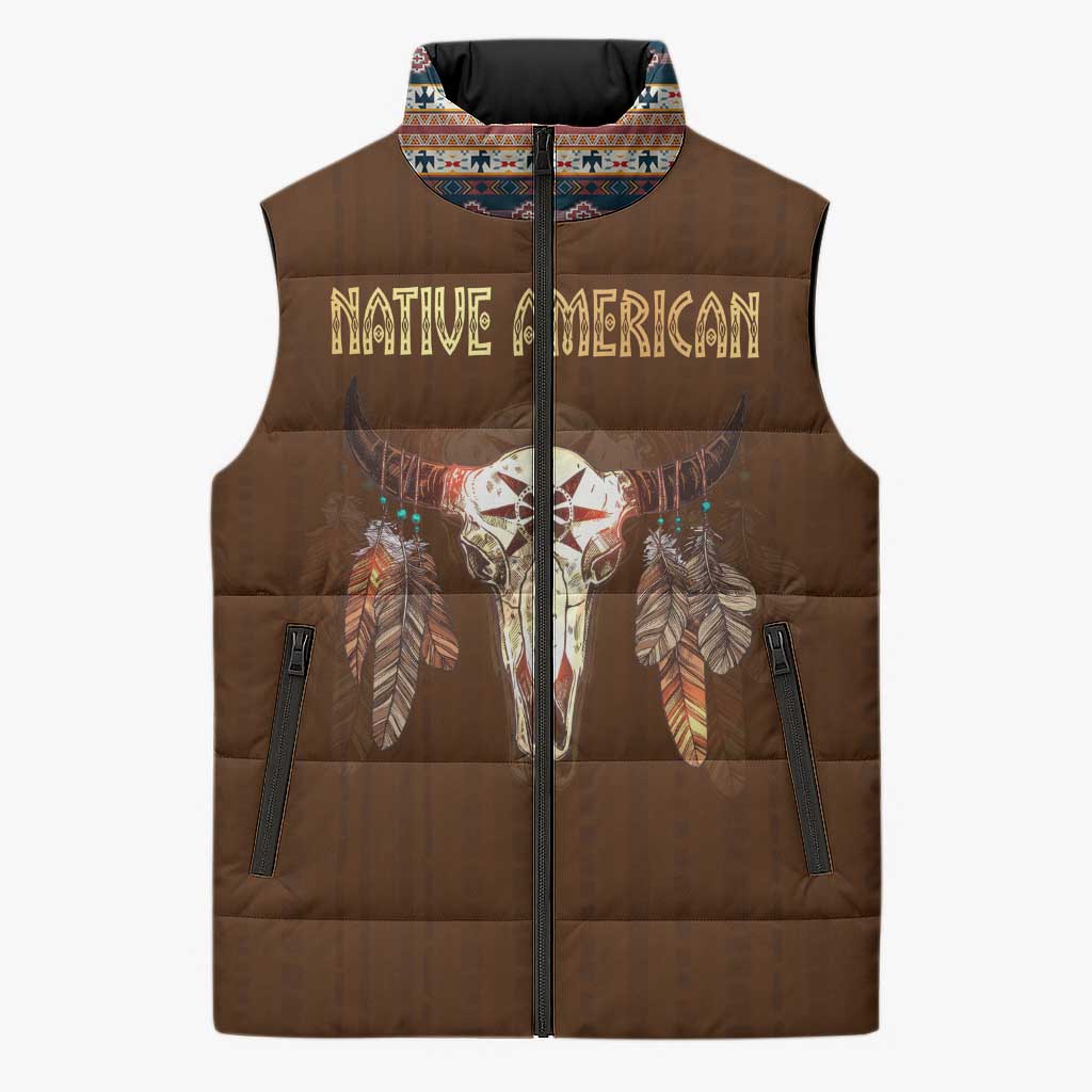 Native Skull Christmas Design Sleeveless Puffer Jacket Xmas Holiday Patterns - Wonder Print Shop