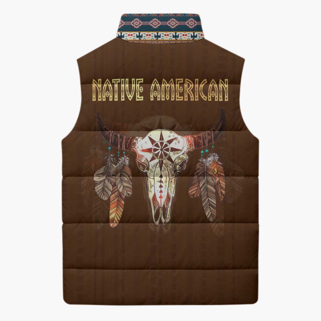 Native Skull Christmas Design Sleeveless Puffer Jacket Xmas Holiday Patterns - Wonder Print Shop