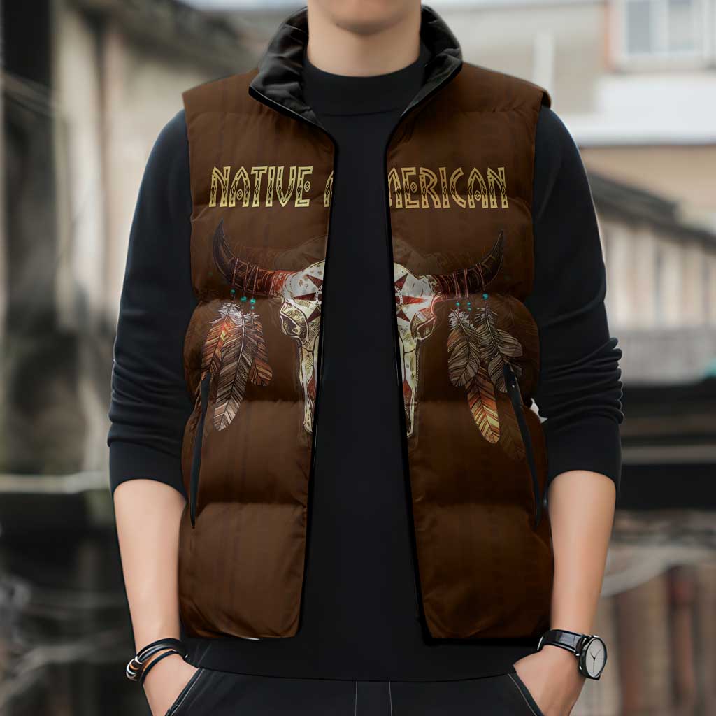 Native Skull Christmas Design Sleeveless Puffer Jacket Xmas Holiday Patterns - Wonder Print Shop