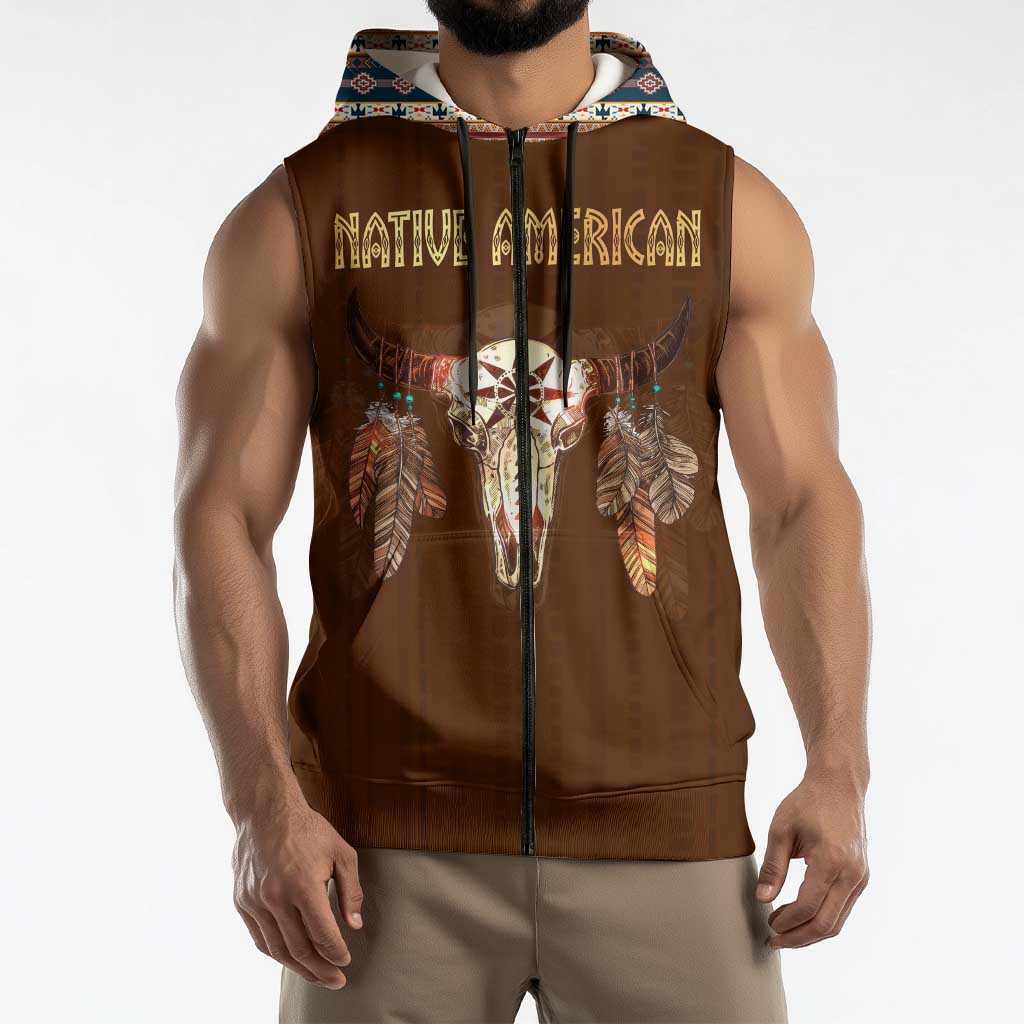 Native Skull Christmas Design Sleeveless Zip Hoodie Xmas Holiday Patterns - Wonder Print Shop