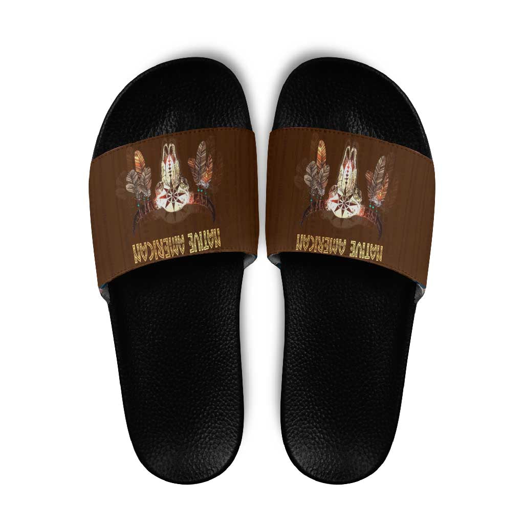 Native Skull Christmas Design Slide Sandals Xmas Holiday Patterns - Wonder Print Shop