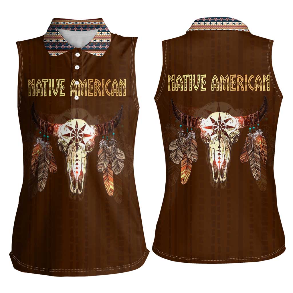 Native Skull Christmas Design Women Sleeveless Polo Shirt Xmas Holiday Patterns - Wonder Print Shop