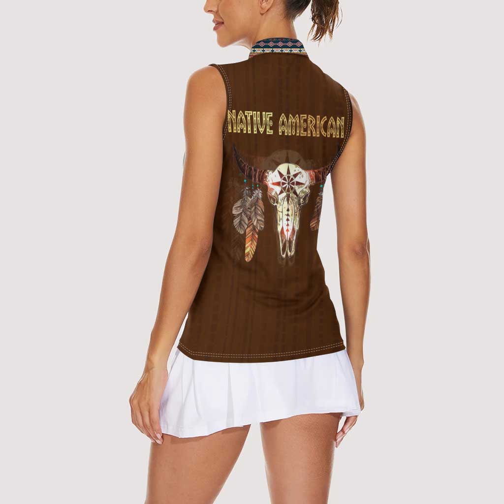 Native Skull Christmas Design Women Sleeveless Polo Shirt Xmas Holiday Patterns - Wonder Print Shop