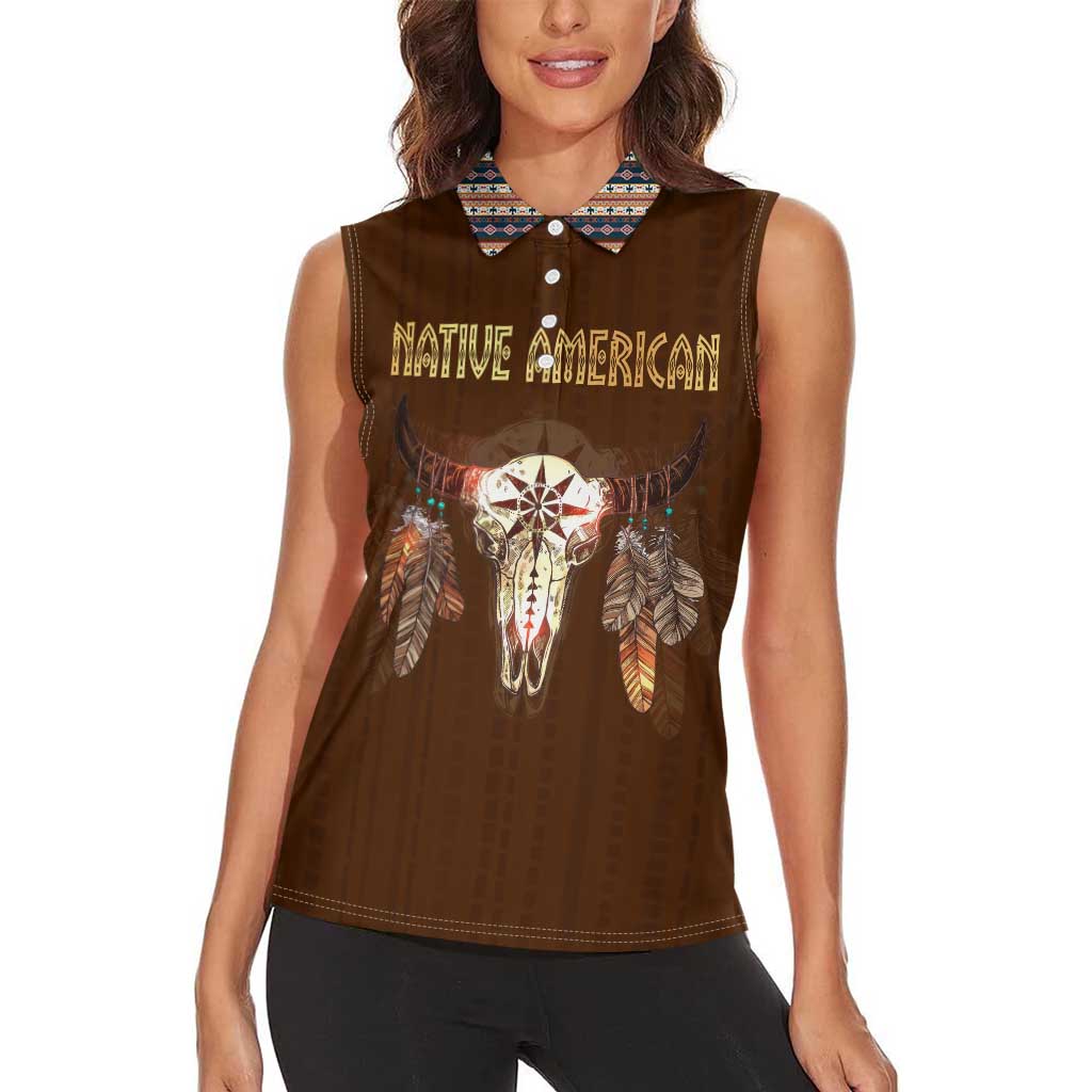 Native Skull Christmas Design Women Sleeveless Polo Shirt Xmas Holiday Patterns - Wonder Print Shop