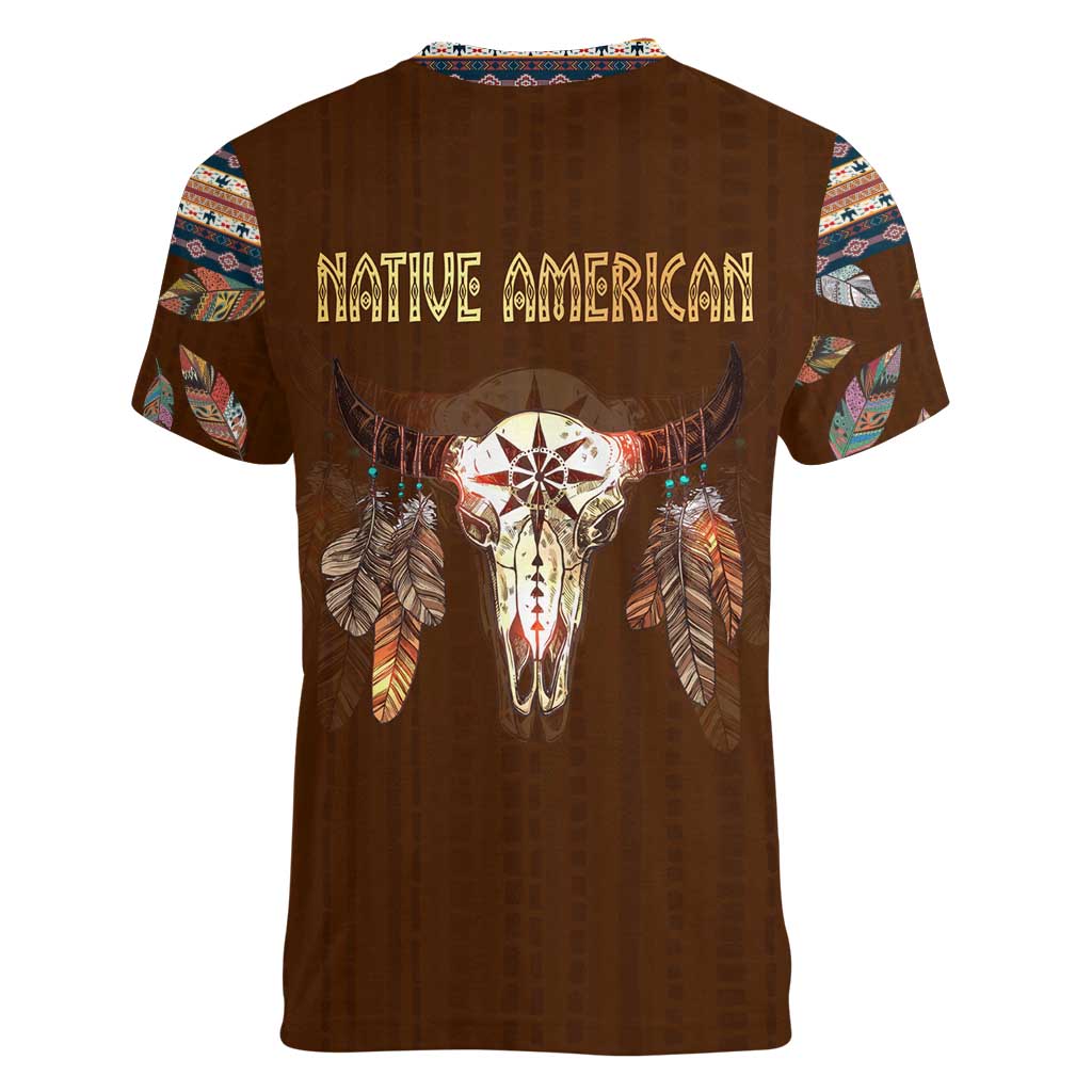 Native Skull Christmas Design Women V-Neck T-Shirt Xmas Holiday Patterns - Wonder Print Shop