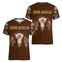 Native Skull Christmas Design Women V-Neck T-Shirt Xmas Holiday Patterns - Wonder Print Shop