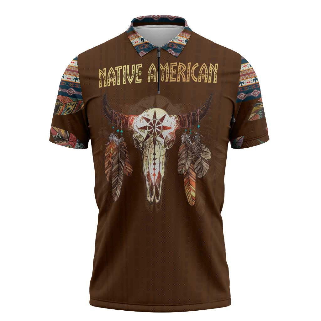 Native Skull Christmas Design Zipper Polo Shirt Xmas Holiday Patterns - Wonder Print Shop