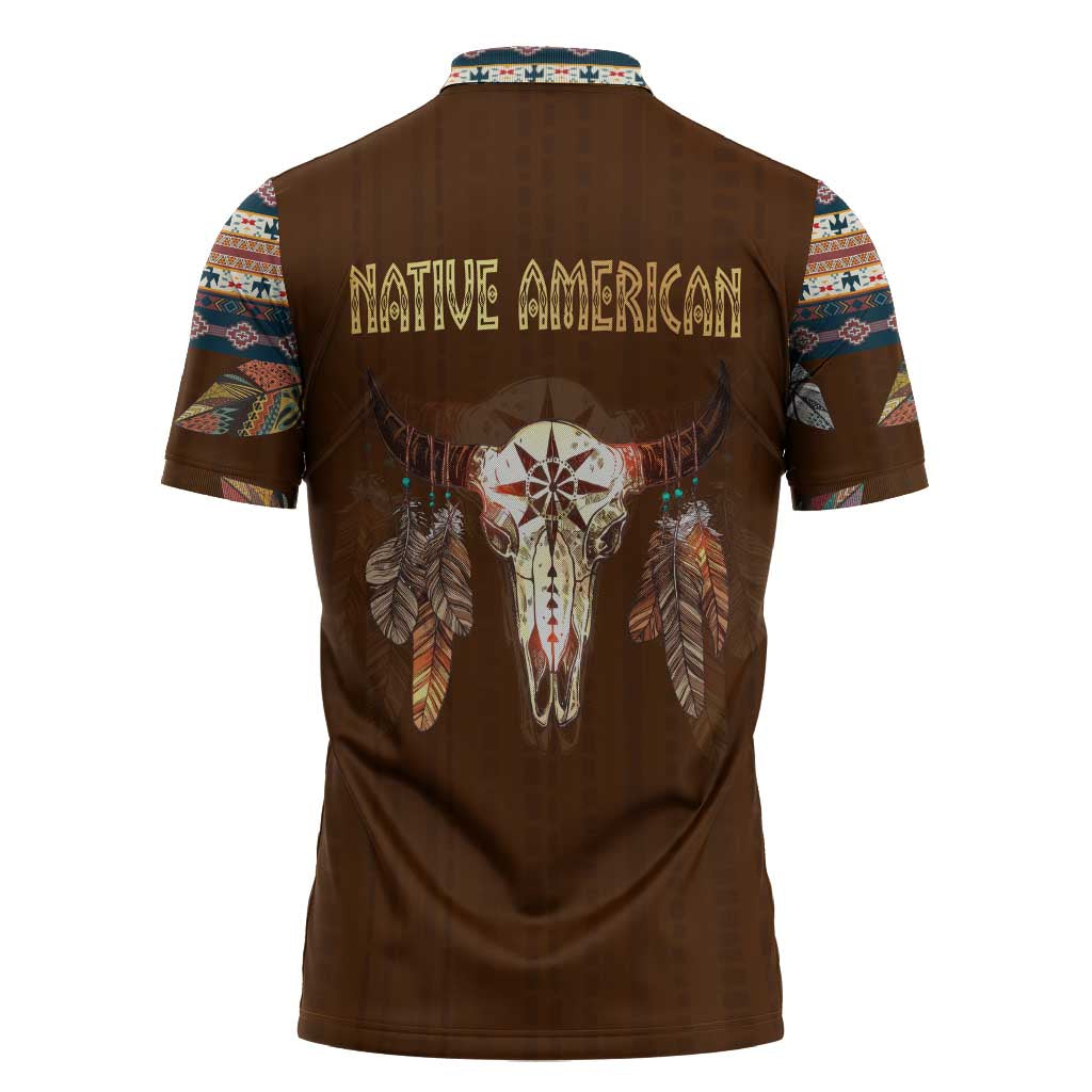 Native Skull Christmas Design Zipper Polo Shirt Xmas Holiday Patterns - Wonder Print Shop