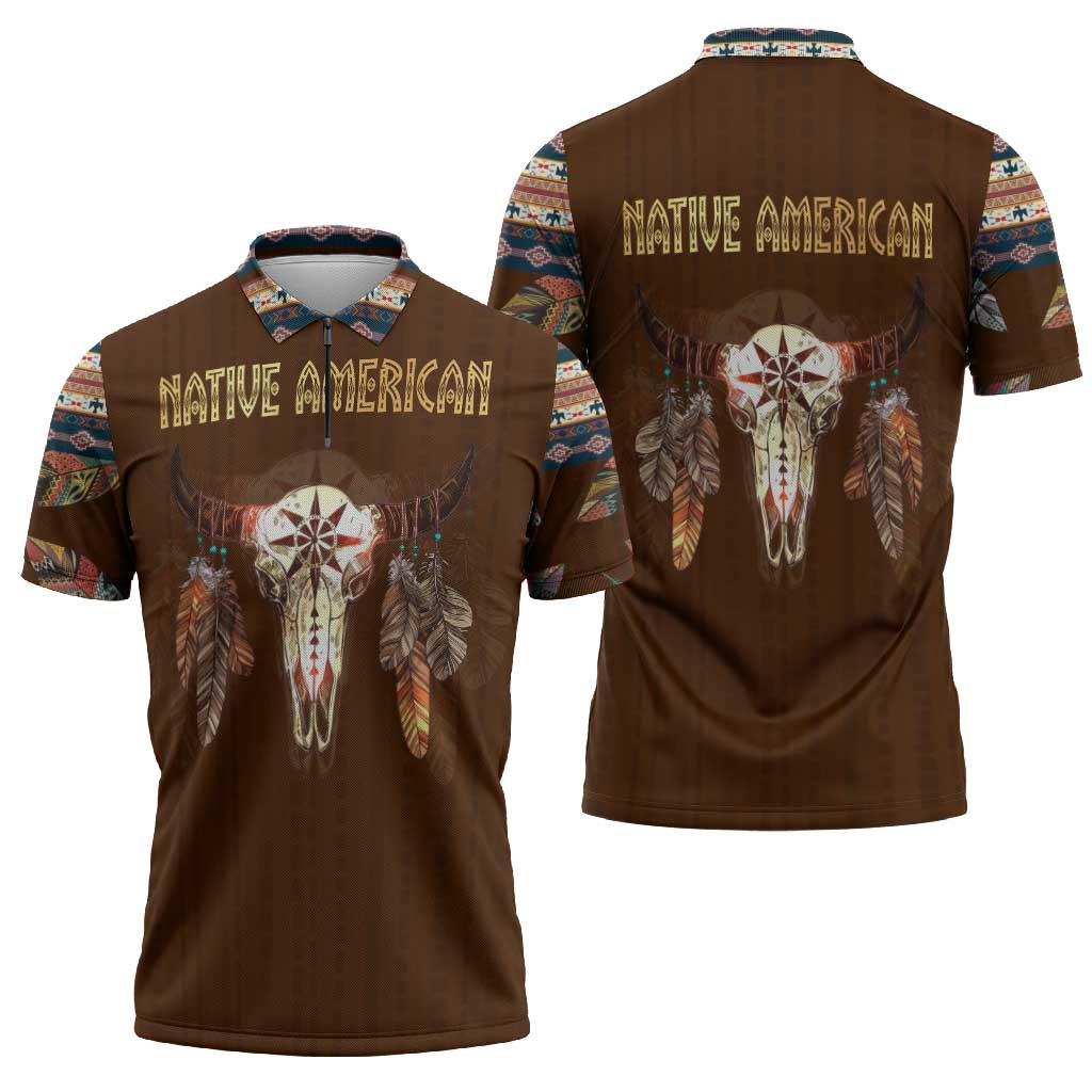 Native Skull Christmas Design Zipper Polo Shirt Xmas Holiday Patterns - Wonder Print Shop