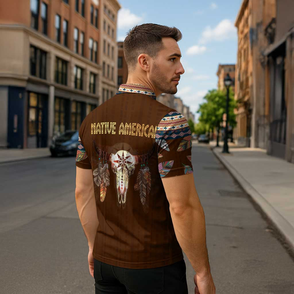 Native Skull Christmas Design Zipper Polo Shirt Xmas Holiday Patterns - Wonder Print Shop