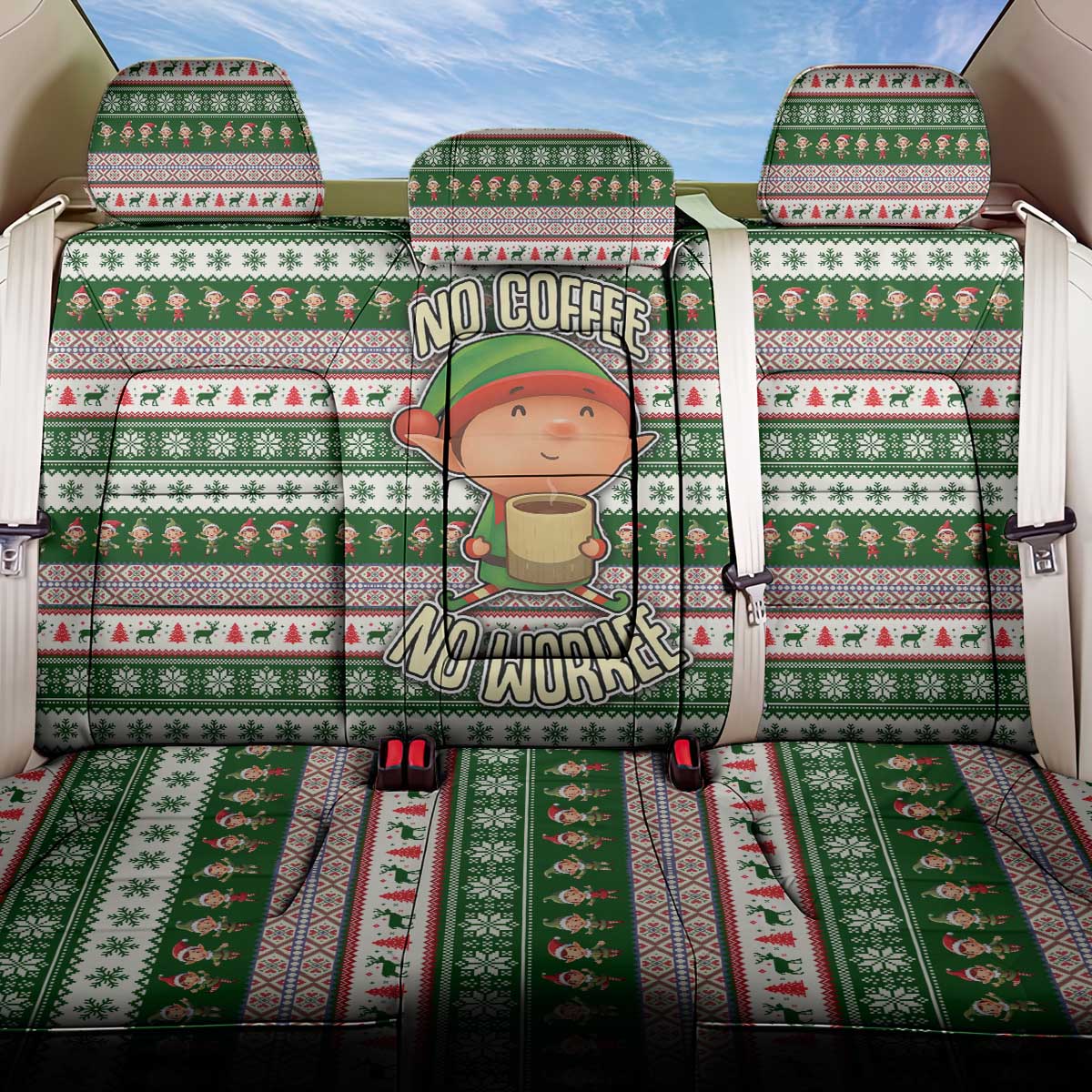No Coffee No Workee Christmas Design Back Car Seat Cover Xmas Holiday Patterns - Wonder Print Shop