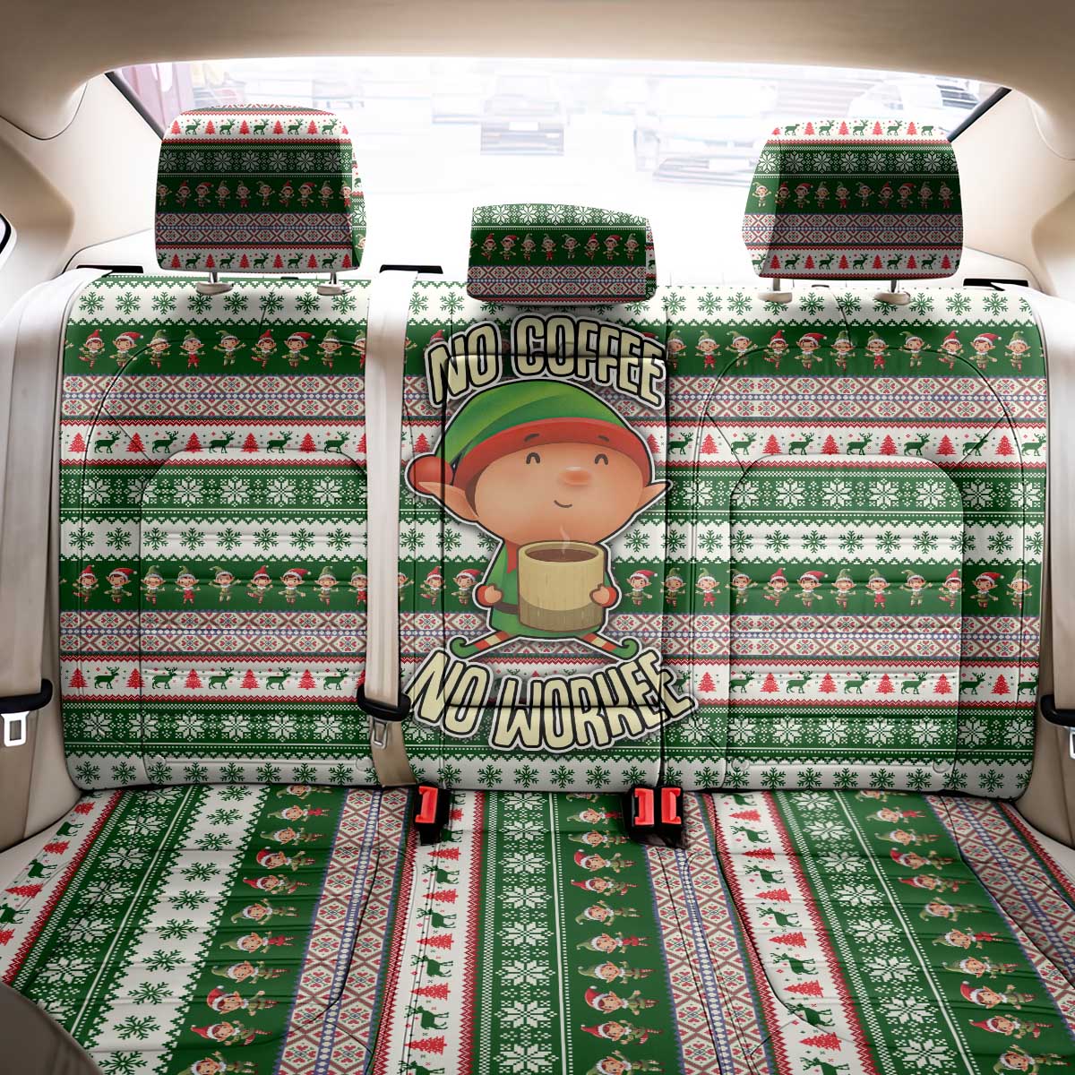 No Coffee No Workee Christmas Design Back Car Seat Cover Xmas Holiday Patterns - Wonder Print Shop