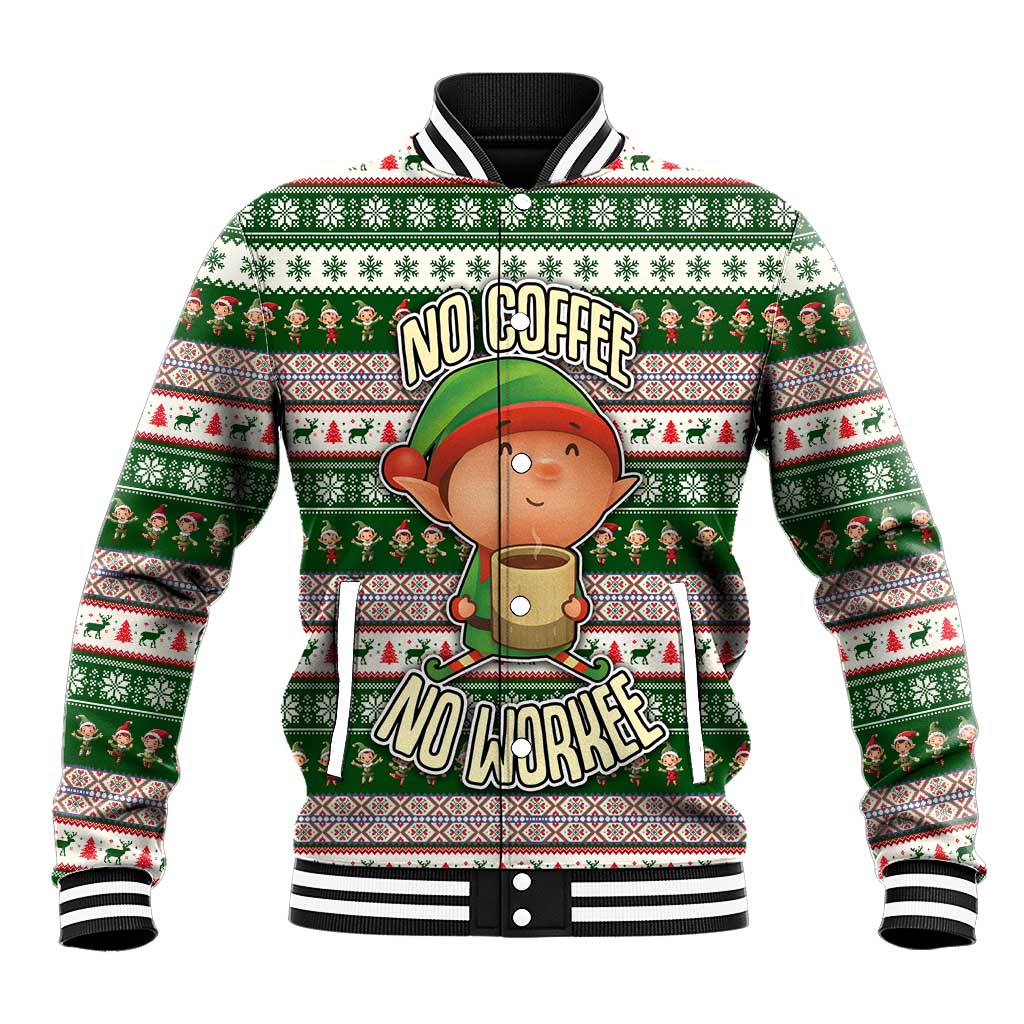 No Coffee No Workee Christmas Design Baseball Jacket Xmas Holiday Patterns - Wonder Print Shop