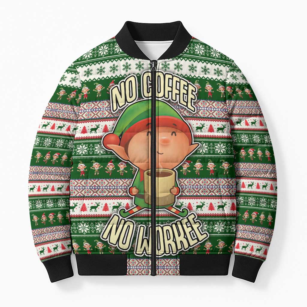No Coffee No Workee Christmas Design Bomber Puffer Jacket Xmas Holiday Patterns - Wonder Print Shop