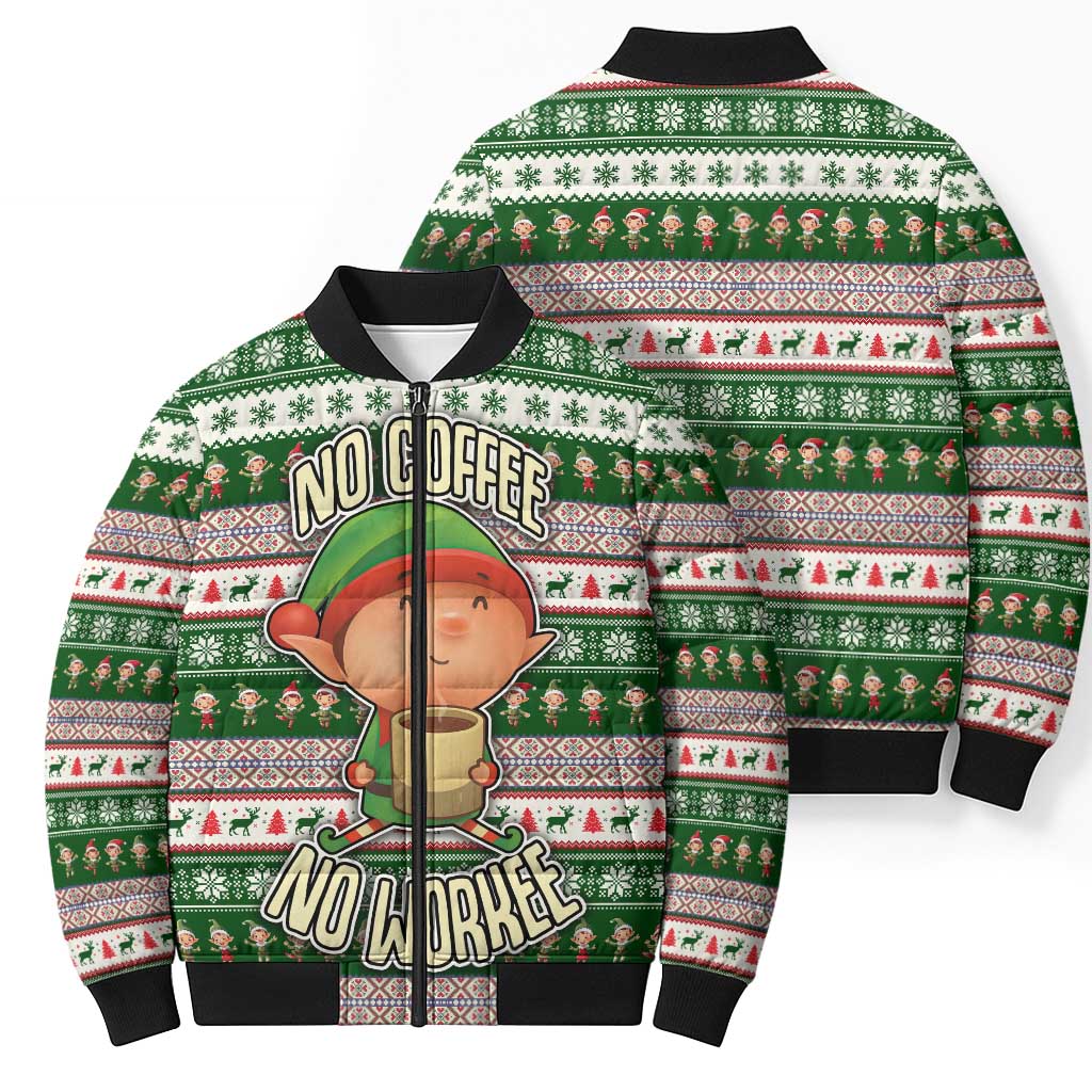 No Coffee No Workee Christmas Design Bomber Puffer Jacket Xmas Holiday Patterns - Wonder Print Shop
