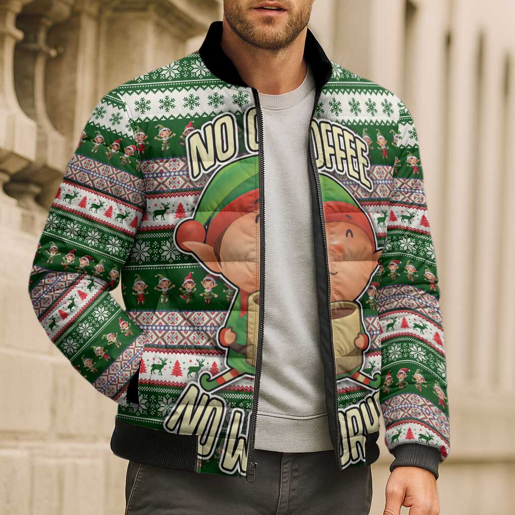 No Coffee No Workee Christmas Design Bomber Puffer Jacket Xmas Holiday Patterns - Wonder Print Shop