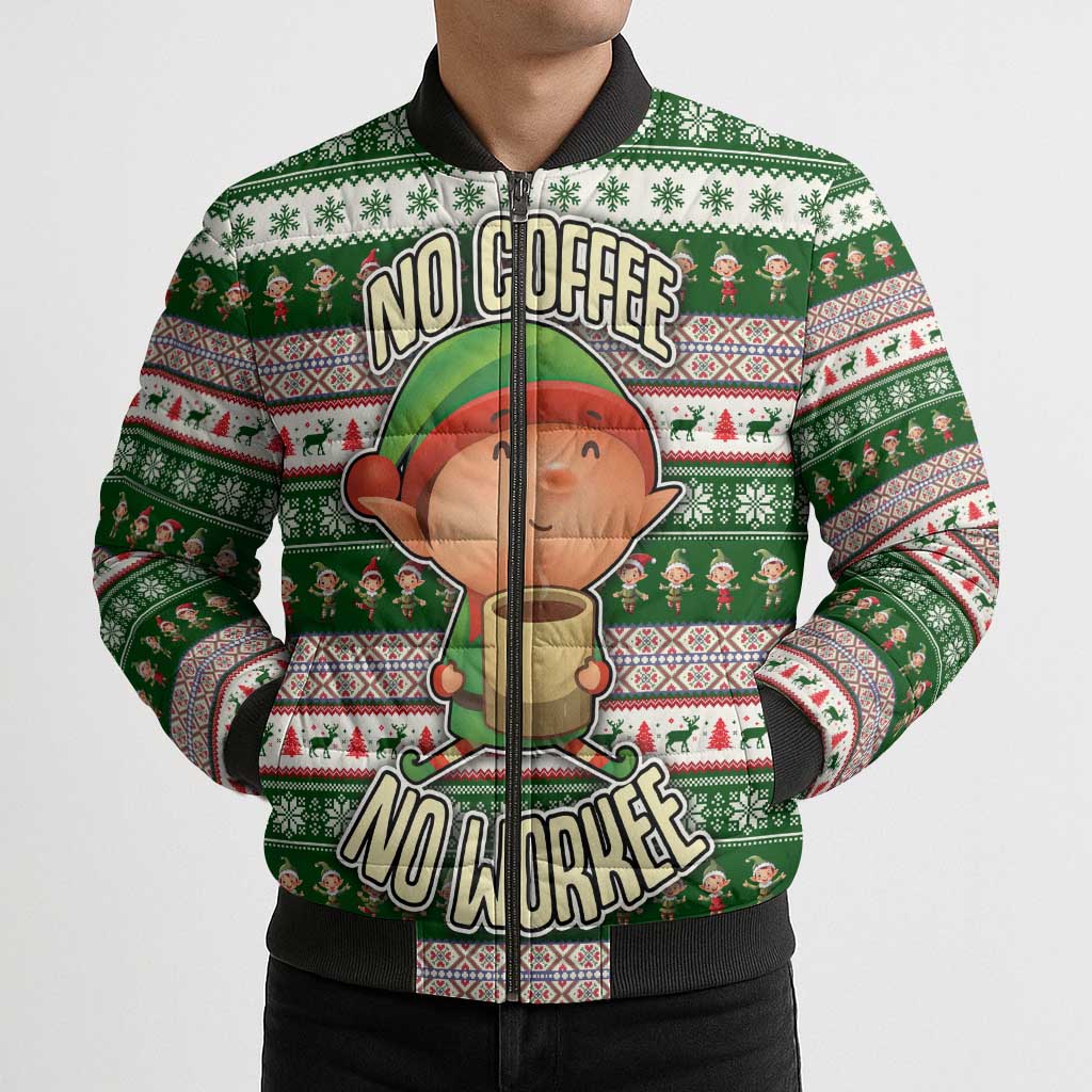 No Coffee No Workee Christmas Design Bomber Puffer Jacket Xmas Holiday Patterns - Wonder Print Shop