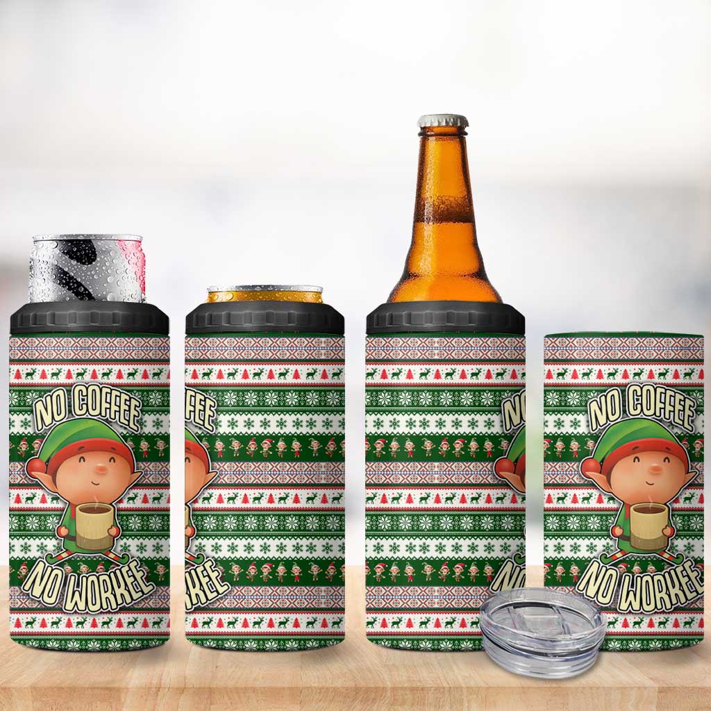 No Coffee No Workee Christmas Design 4 in 1 Can Cooler Tumbler Xmas Holiday Patterns - Wonder Print Shop