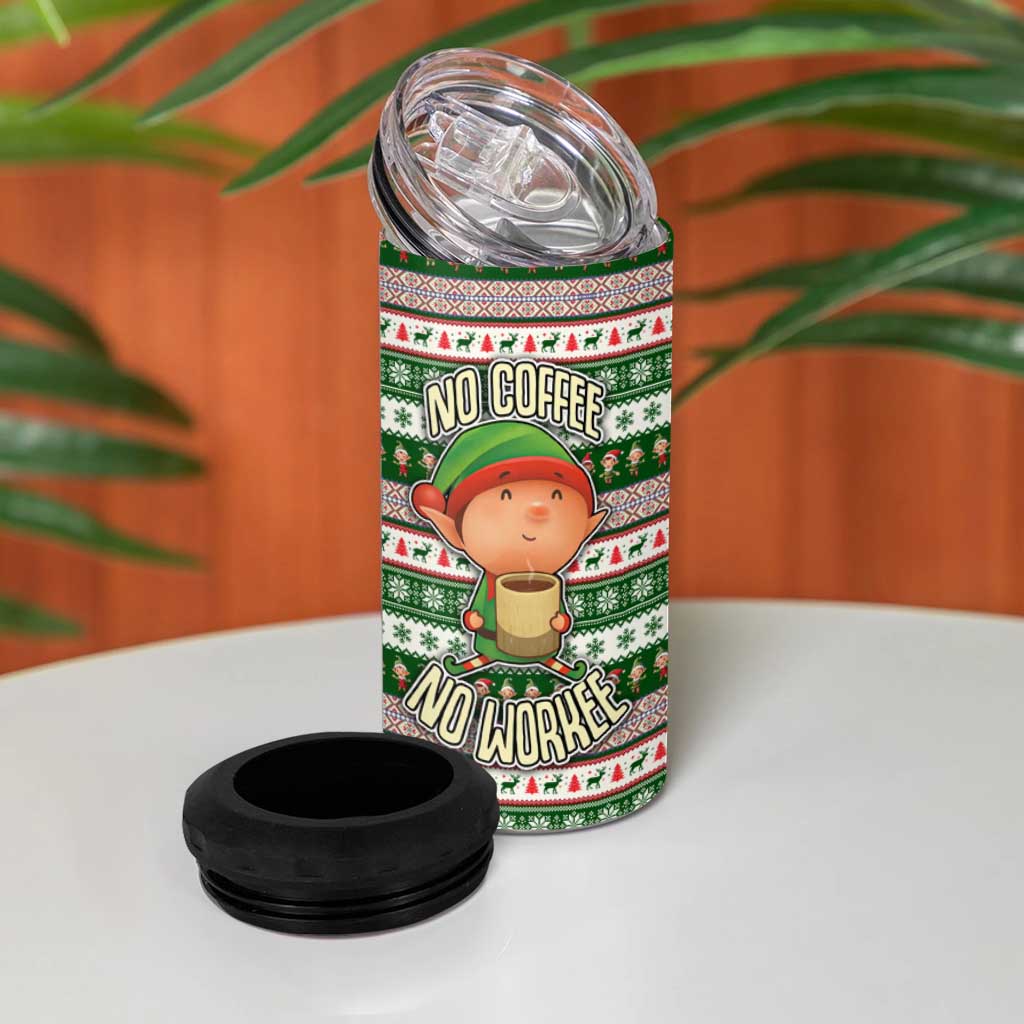 No Coffee No Workee Christmas Design 4 in 1 Can Cooler Tumbler Xmas Holiday Patterns - Wonder Print Shop