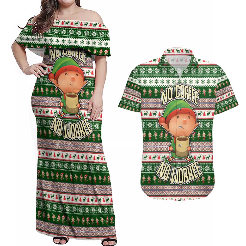 No Coffee No Workee Christmas Design Couples Matching Off Shoulder Maxi Dress and Hawaiian Shirt Xmas Holiday Patterns - Wonder Print Shop