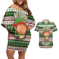 No Coffee No Workee Christmas Design Couples Matching Off Shoulder Short Dress and Hawaiian Shirt Xmas Holiday Patterns - Wonder Print Shop