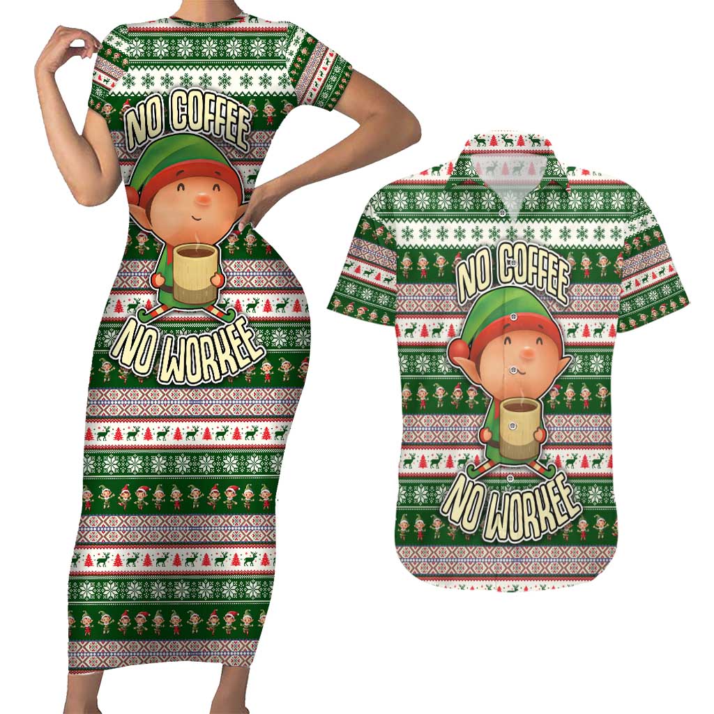 No Coffee No Workee Christmas Design Couples Matching Short Sleeve Bodycon Dress and Hawaiian Shirt Xmas Holiday Patterns - Wonder Print Shop