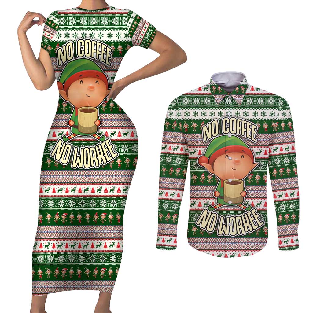 No Coffee No Workee Christmas Design Couples Matching Short Sleeve Bodycon Dress and Long Sleeve Button Shirt Xmas Holiday Patterns - Wonder Print Shop