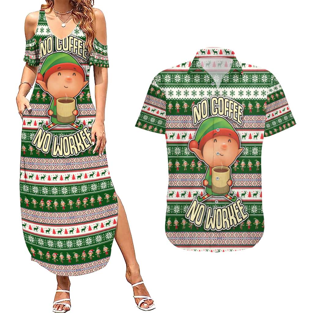 No Coffee No Workee Christmas Design Couples Matching Summer Maxi Dress and Hawaiian Shirt Xmas Holiday Patterns - Wonder Print Shop